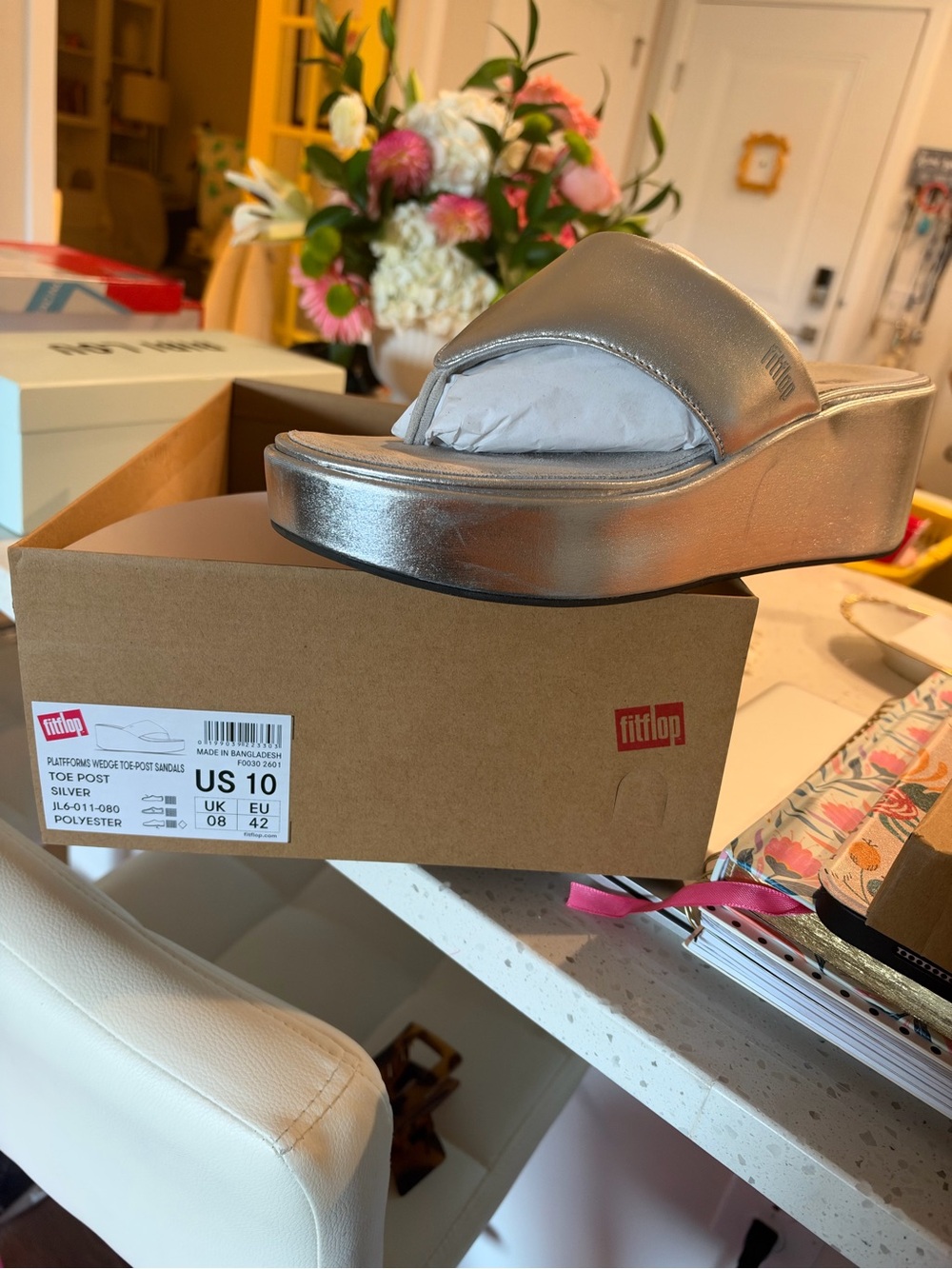 FitFlop Silver Metallic Platform Slide Sandals